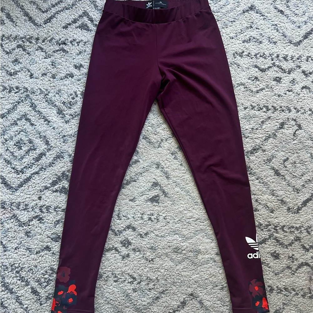 Adidas Kids Maroon Leggings with Floral Accents